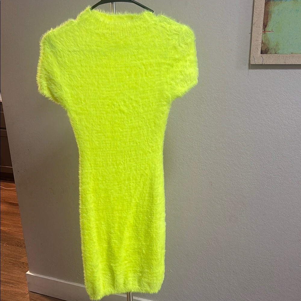 Neon Yellow Fuzzy Knit Dress